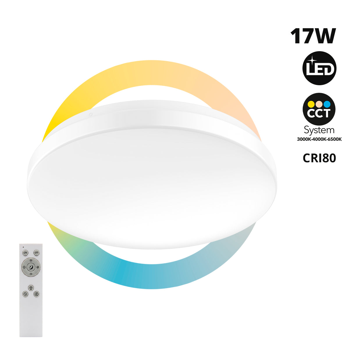 Plafón LED de techo con mando a distancia - CCT - 17W - CRI80 - IP20