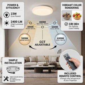 Plafón LED de techo con mando a distancia - CCT - 23W - CRI80 - IP20 - Barcelona Led-Iluminación