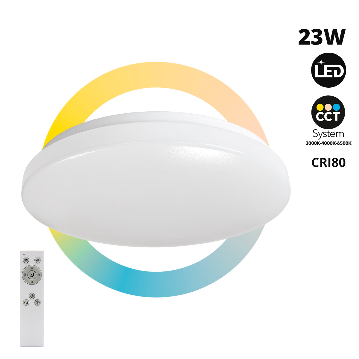 Plafón LED de techo con mando a distancia - CCT - 23W - CRI80 - IP20