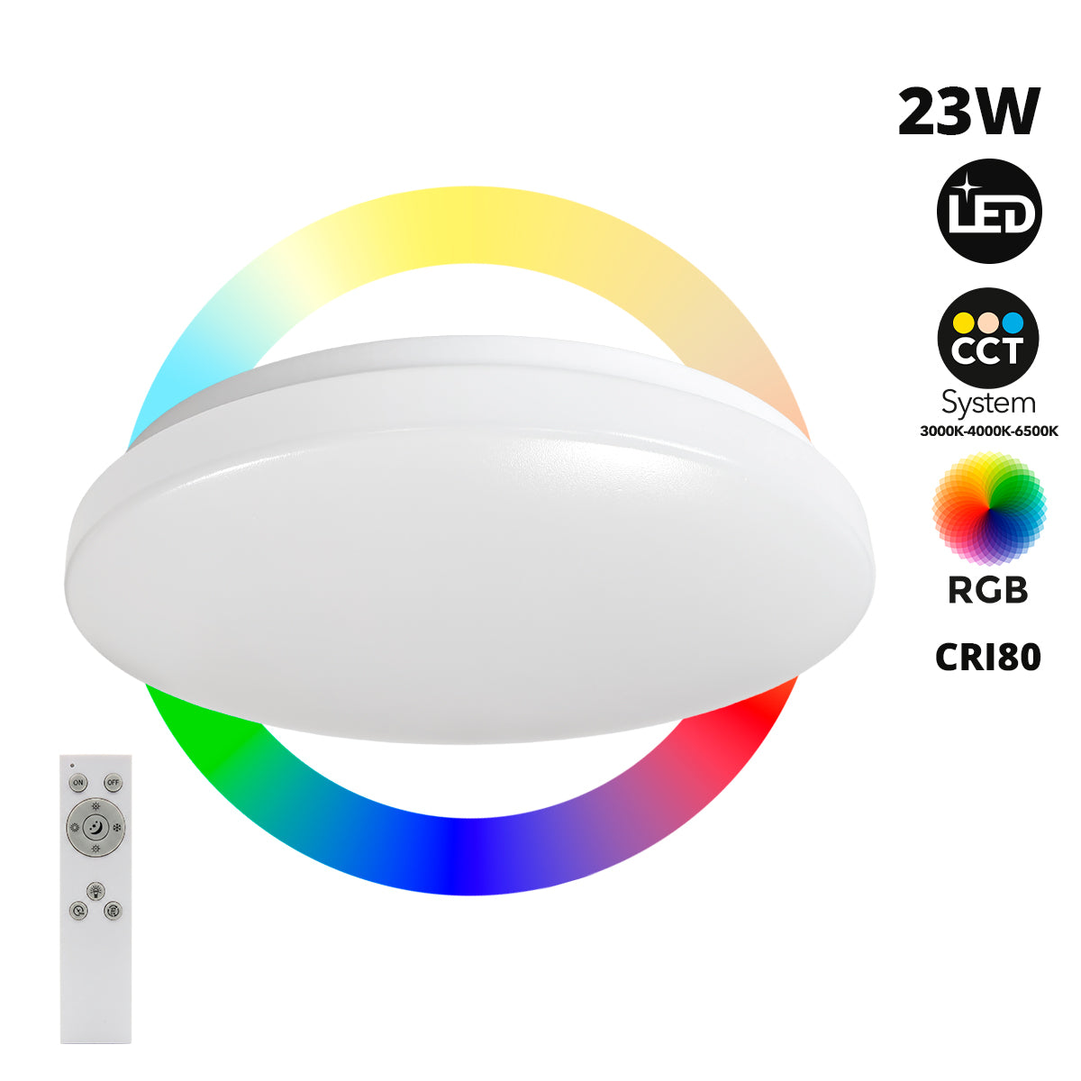 Plafón LED de techo con mando a distancia - RGB + CCT - 23W - CRI80 - IP20