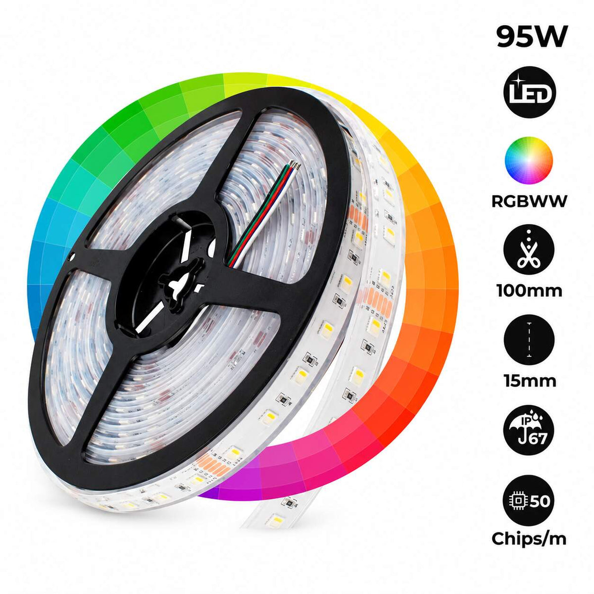 Tira LED estanca RGBWW - 19W/m - 24V - 60 LED/M - IP67 - 5m