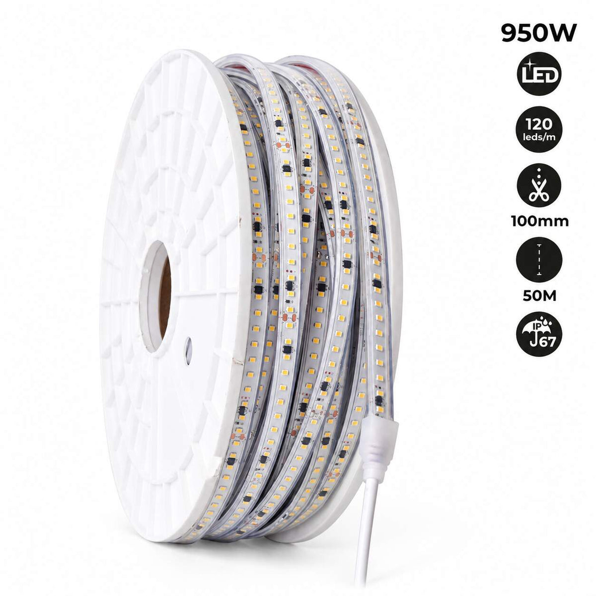 Tira LED 220V - 950W (6000xSMD2835) 12mm - IP67 - Rollo 50 metros - Corte cada 10cm