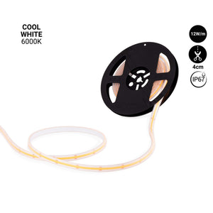 Tira LED COB 24V DC - 12W/m - 10mm - IP67 - Rollo de 5 metros - Corte cada 4cm