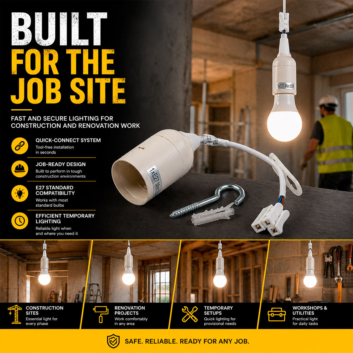 Casquillo E27 con conector rápido - Ideal para obras (1)