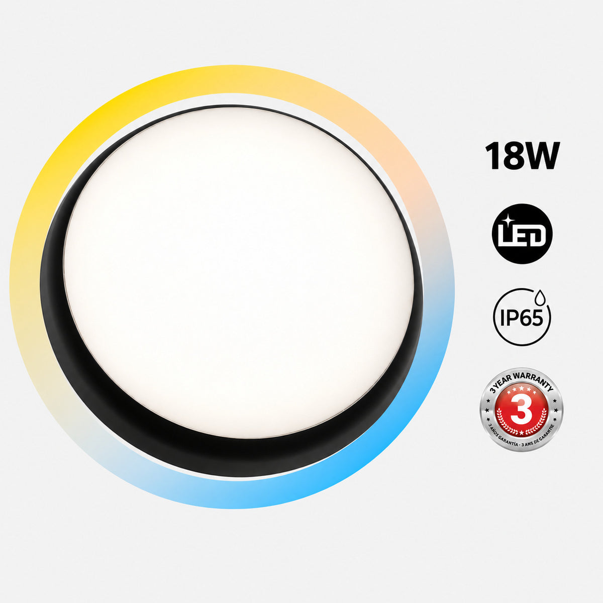Plafón LED de techo estanco - CCT - 18W - Ø25cm - 1920lm - IP65