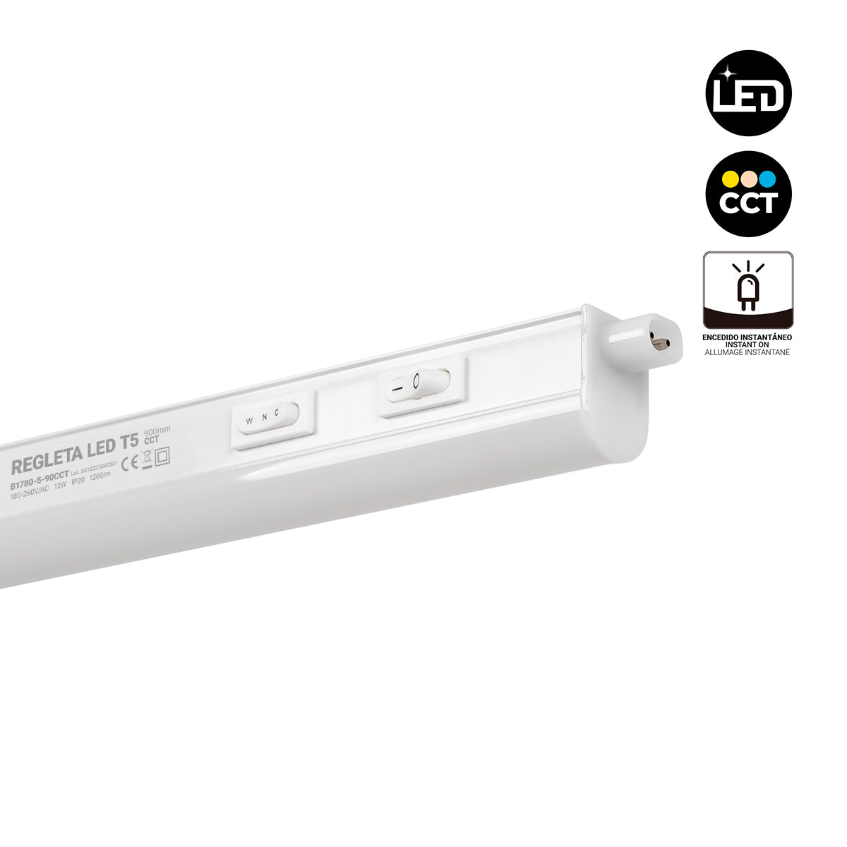 Regleta LED bajo mueble T5 12W CCT 90 cm | Luz blanca ajustable + interruptor (1)
