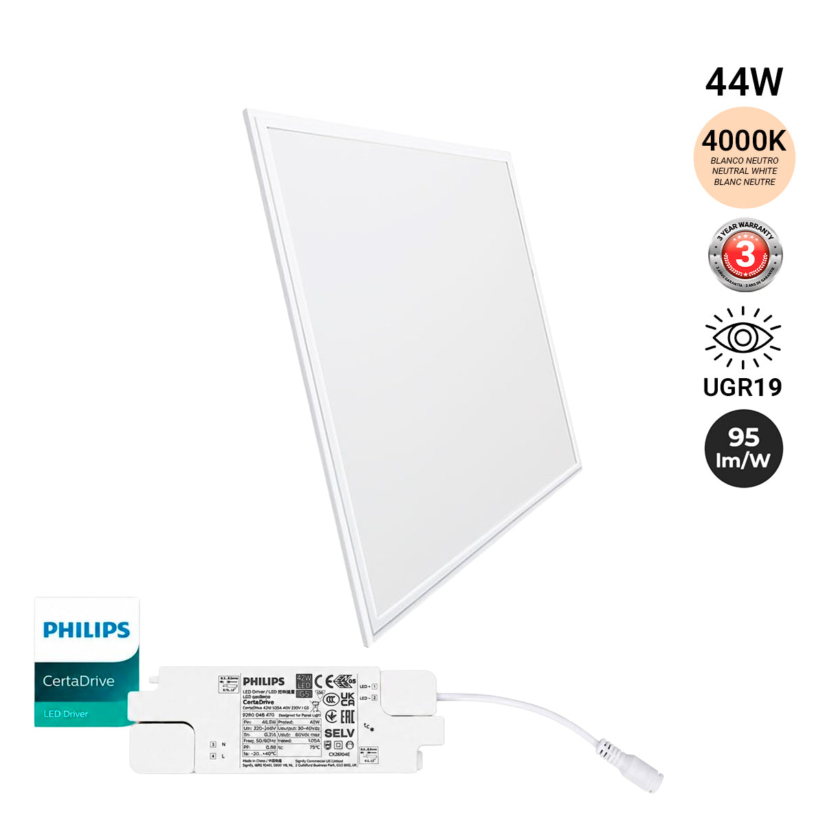 Panel LED slim 60X60 cm - Driver Philips - 44W - UGR19 - IP40 (1)