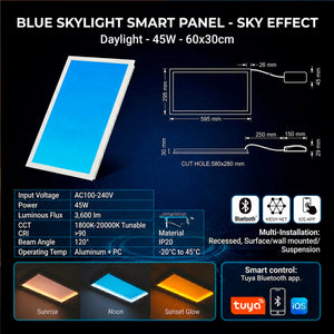 Panel Blue Skylight efecto cielo "SKYWIN SR SMART" - Slim - CCT - 45W - 60x30cm (15)