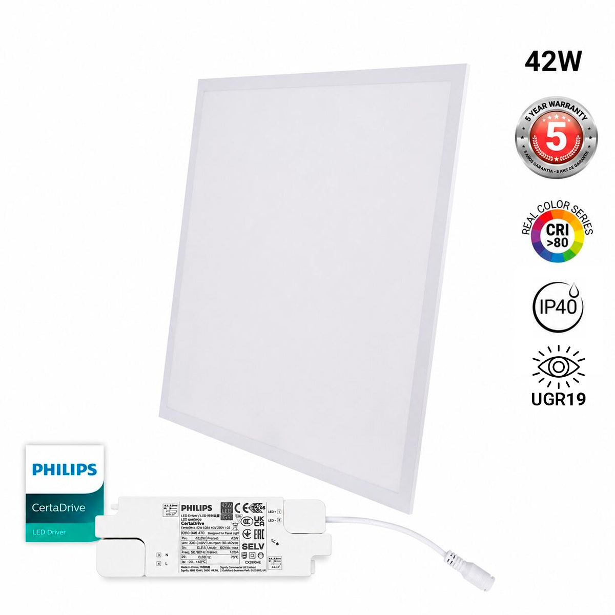 Panel LED empotrable Backlight 60x60cm - 42W - 5040lm - Driver Philips - UGR19 - IP40