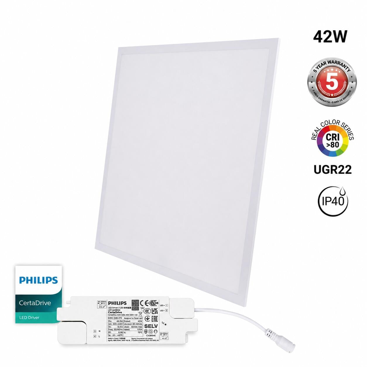Panel LED empotrable Backlight 60x60cm - 42W - 5040lm - Driver Philips - UGR22 - IP40