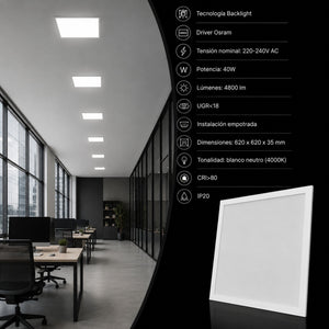 Panel LED empotrable Backlight 62x62cm - 4800lm - Driver Osram- 40W - UGR18 - IP20 (13)