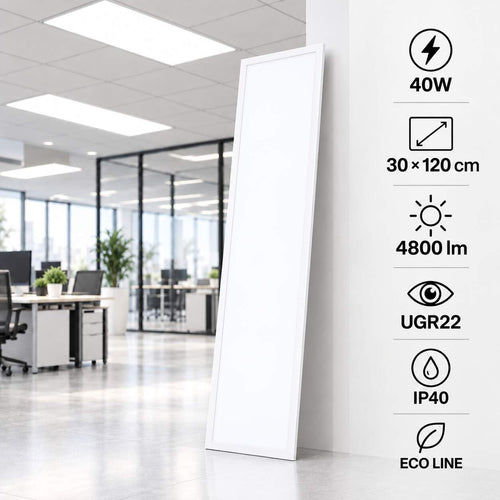 Backlit recessed LED panel 120x30cm - 40W - 120lm/W - Driver flicker free - UGR22 - IP40