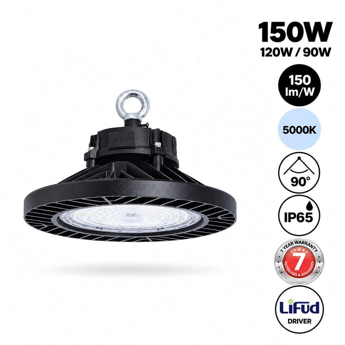 Campana LED industrial - 150W - PHILIPS Lumileds - Driver LIFUD - 5000K - IP65 - 7 años garantía