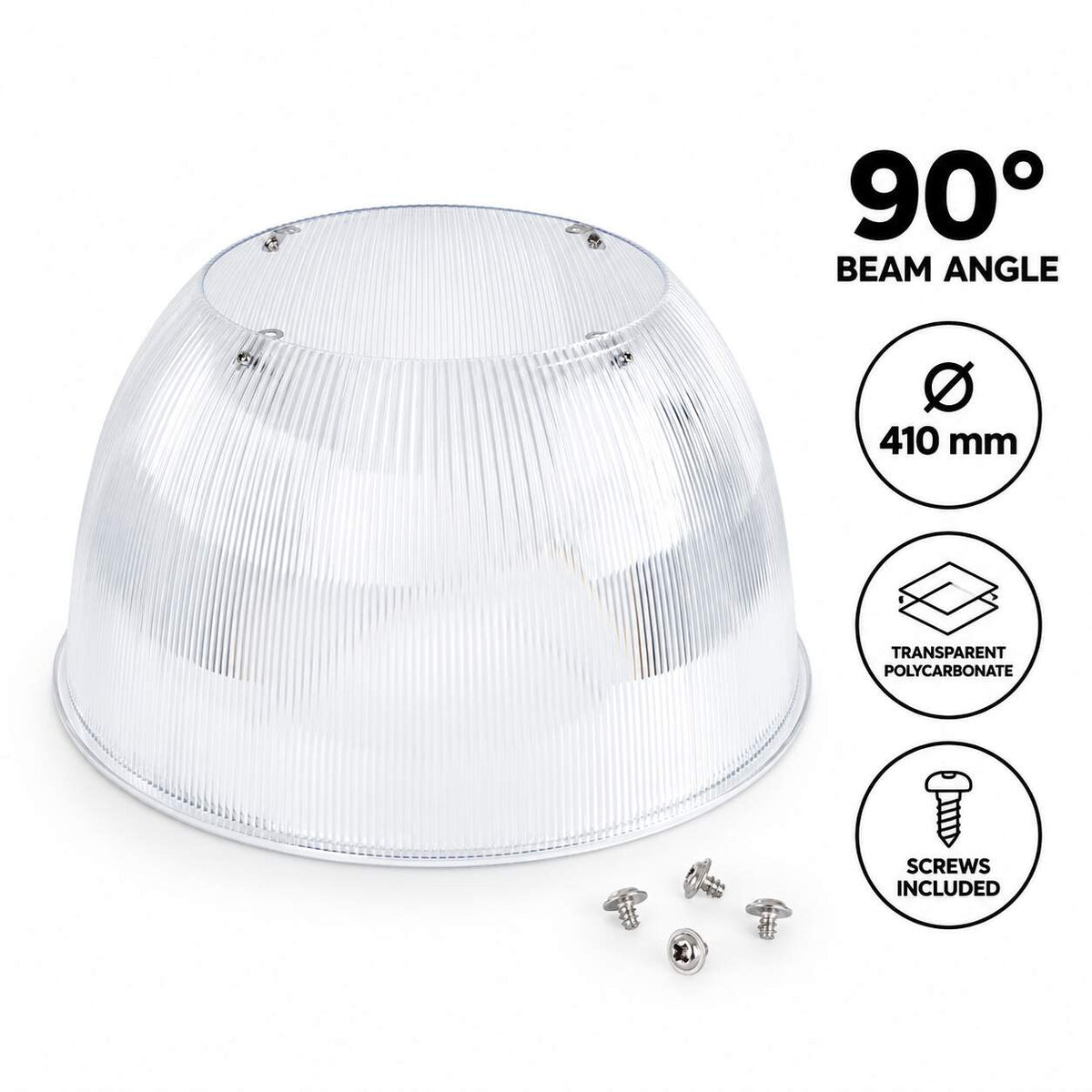 Difusor lumínico de policarbonato para campana LED industrial B8155-200W - B8150-200 - Ángulo 90° (1)