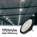 Industrielle UFO-LED-Hallenstrahler – CCT - 150 W – 170lm/W – LIFUD-Treiber – Abstrahlwinkel wählbar: 110°/90°/70° – Schutzart: IP65 4
