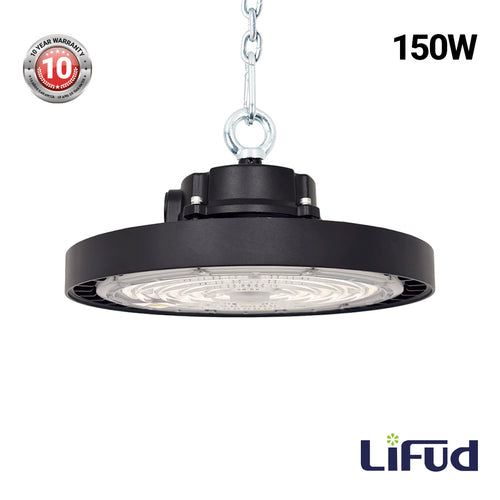 Industrielle UFO-LED-Hallenstrahler – CCT - 150 W – 170lm/W – LIFUD-Treiber – Abstrahlwinkel wählbar: 110°/90°/70° – Schutzart: IP65