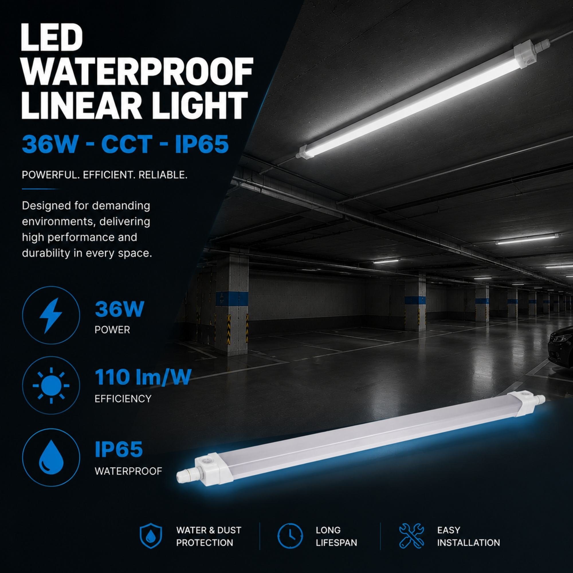 Pantalla estanca LED - 36W - CCT - 120cm - IP65 (2)