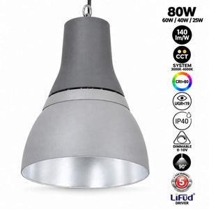 Campana LED comercial CCT - (25W / 40W /60W / 80W) - Difusor aluminio - UGR19 - Driver Lifud 0-10V