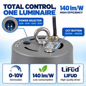 Campana LED comercial CCT - (25W / 40W / 60W / 80W) - Difusor policarbonato - UGR19 - Driver Lifud (2)