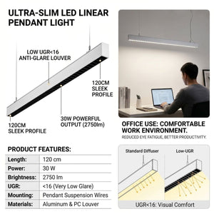 Luminaria colgante lineal LED 30W 120cm 2750lm de bajo UGR16 (6)