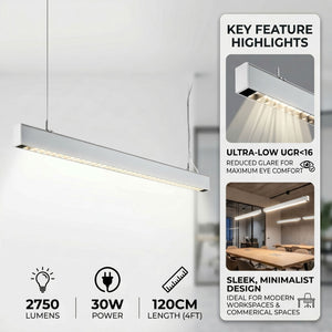 Luminaria colgante lineal LED 30W 120cm 2750lm de bajo UGR16 (4)