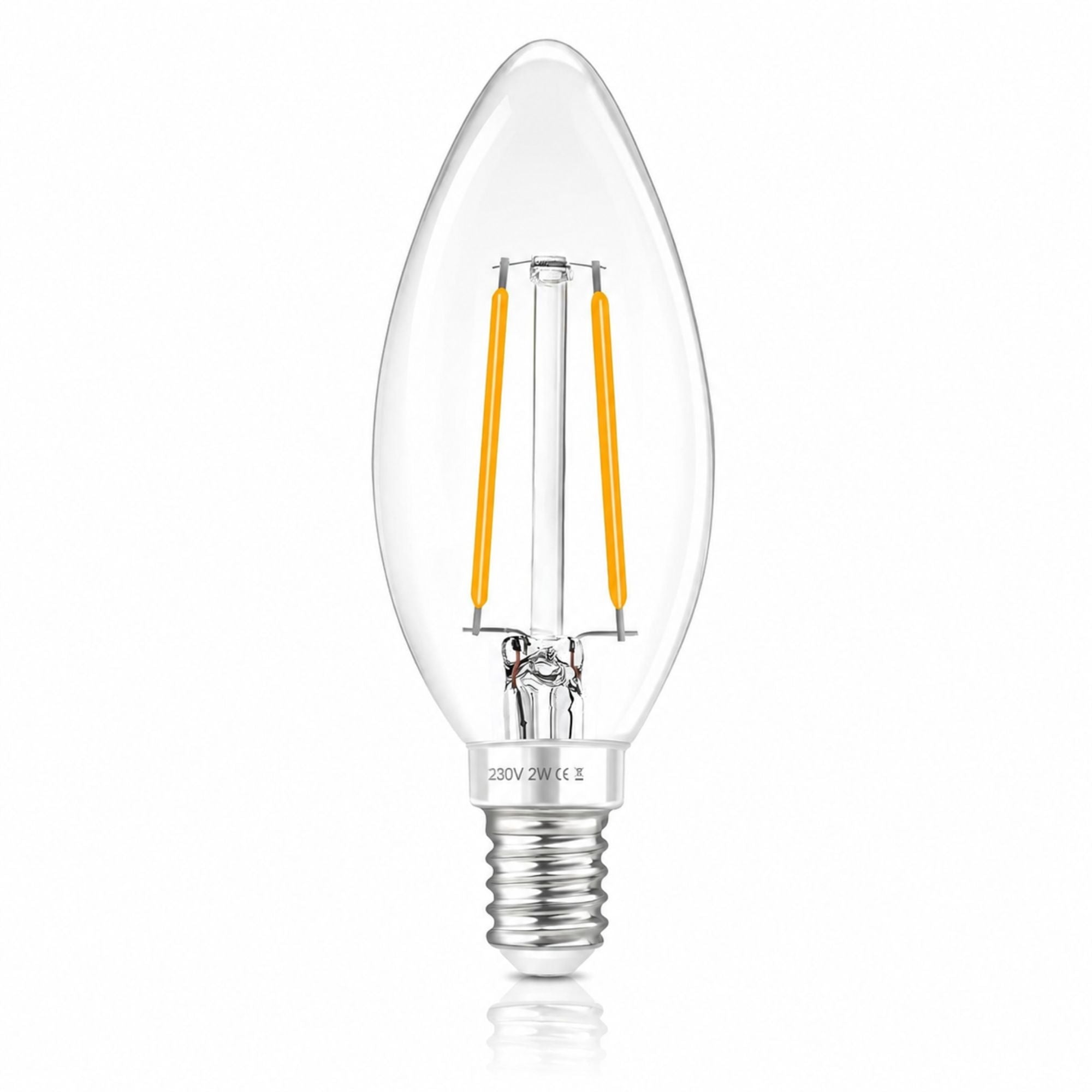 Bombilla LED filamento Vela - E14 C35 - 2W - 3000K - Transparente (1)