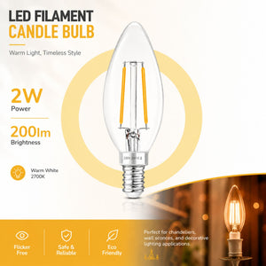 Bombilla LED filamento Vela - E14 C35 - 2W - 3000K - Transparente (2)