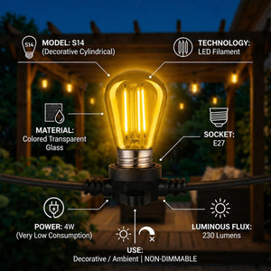 Bombilla LED Filamento - S14 E27 - 4W - Cristal de colores - Barcelona Led-Iluminación