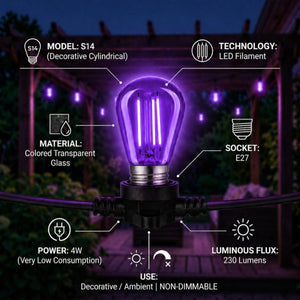 Bombilla LED Filamento - S14 E27 - 4W - Cristal de colores - Barcelona Led-Iluminación