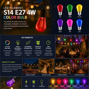 Bombilla LED Filamento - S14 E27 - 4W - Cristal de colores (18)