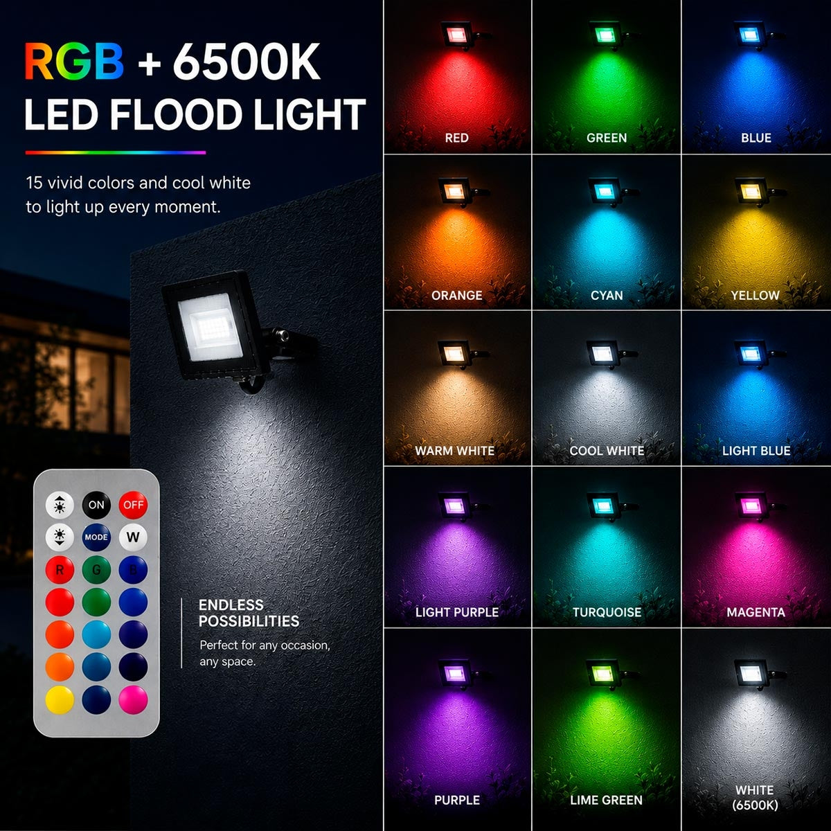Proyector LED de exterior - RGBCW - 10W - mando a distancia IR - IP65 (1)