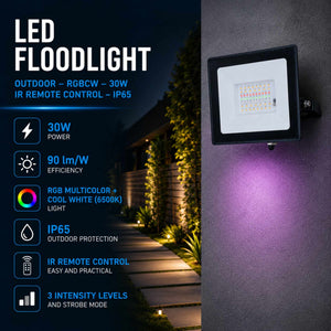 Proyector LED de exterior - RGBCW - 30W - mando a distancia IR - IP65 (7)