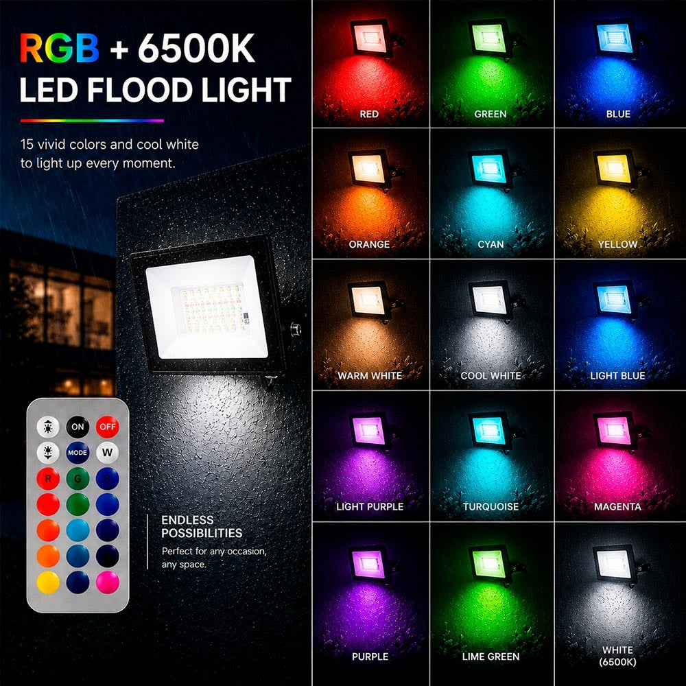 Proyector LED de exterior - RGBCW - 30W - mando a distancia IR - IP65 (1)