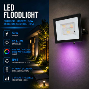 Proyector LED de exterior - RGBCW - 50W - mando a distancia IR - IP65 (5)
