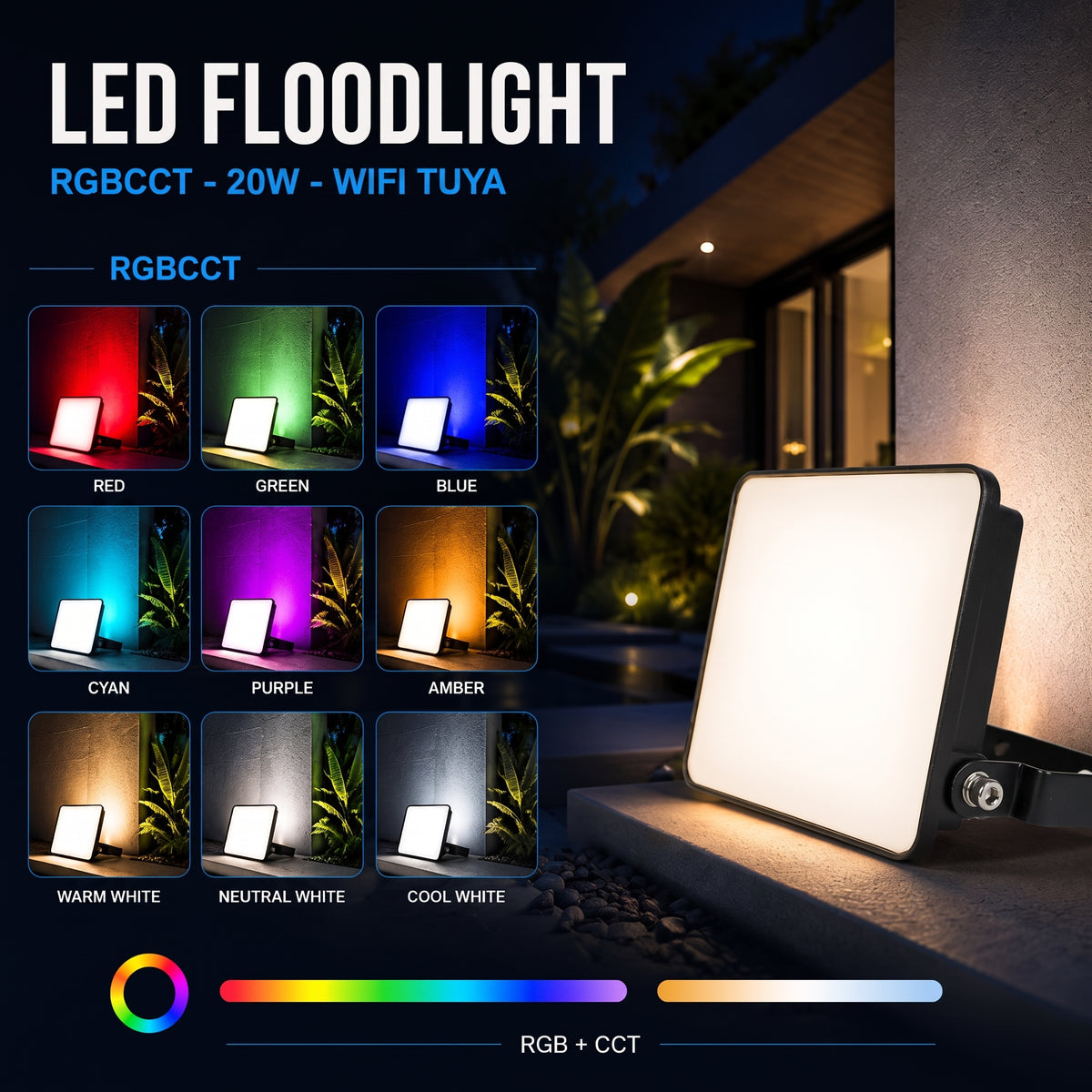 Proyector LED de exterior - RGBCCT - 20W - control WIFI/TUYA APP - IP65 (2)