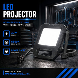 Reflector LED portátil de trabajo con cable y soporte - 30W - 6500K - IP54 (2)
