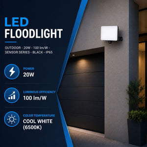 Proyector LED de exterior - 20W - 100 lm/W - Sensor Series - Negro - IP65 (15)