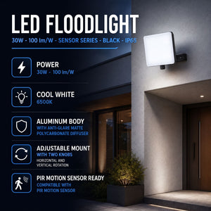 Proyector LED de exterior - 30W - 100 lm/W - Sensor Series - Negro - IP65 (6)