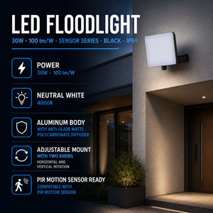 Proyector LED de exterior - 30W - 100 lm/W - Sensor Series - Negro - IP65 (8)