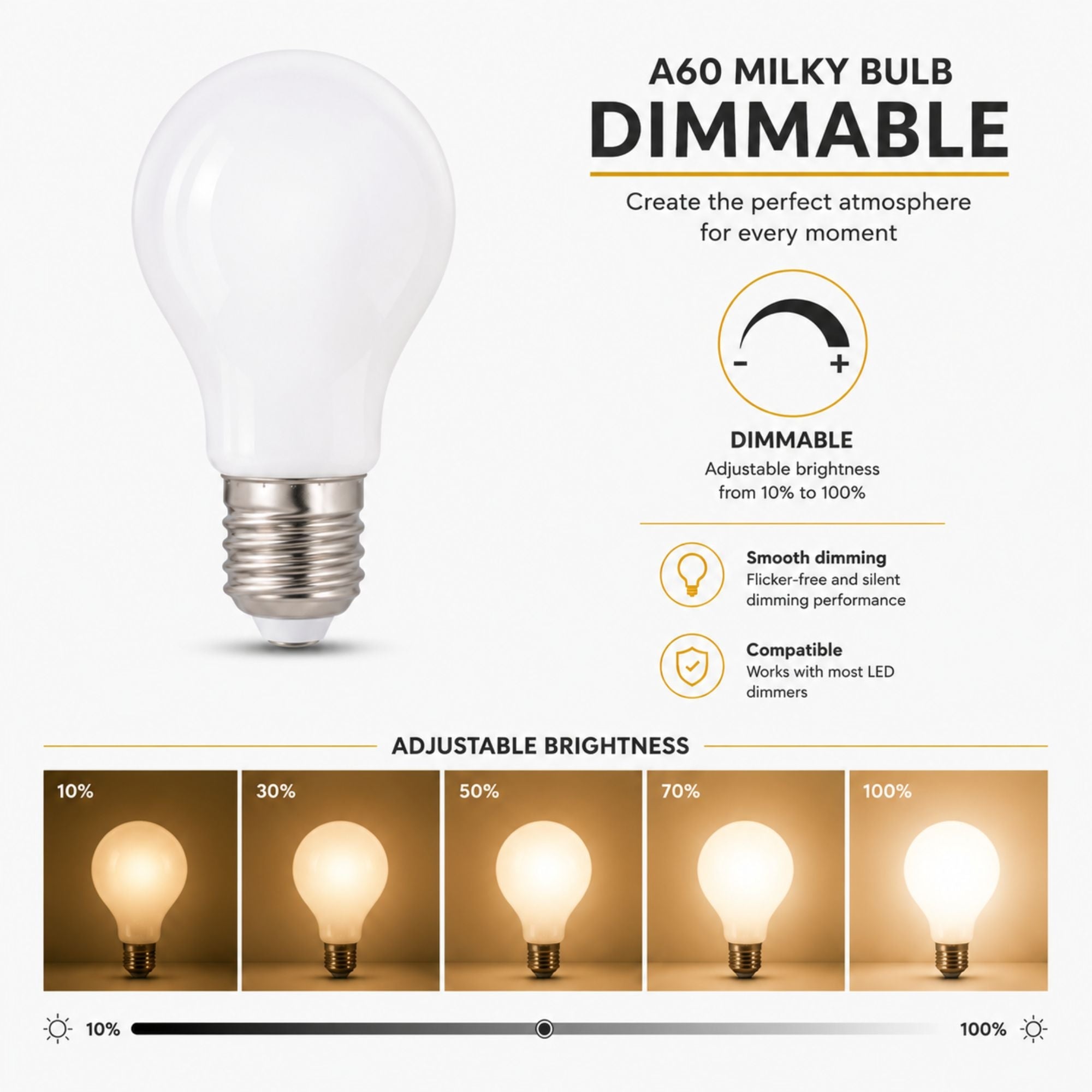 Bombilla LED decorativa "Milky" - Regulable - E27 A60 - 8W - 3000K - 810lm (1)
