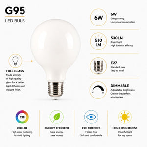 Bombilla LED decorativa "Milky" - Regulable - E27 G95 - 6W - 3000K - 530lm - Barcelona Led-Iluminación