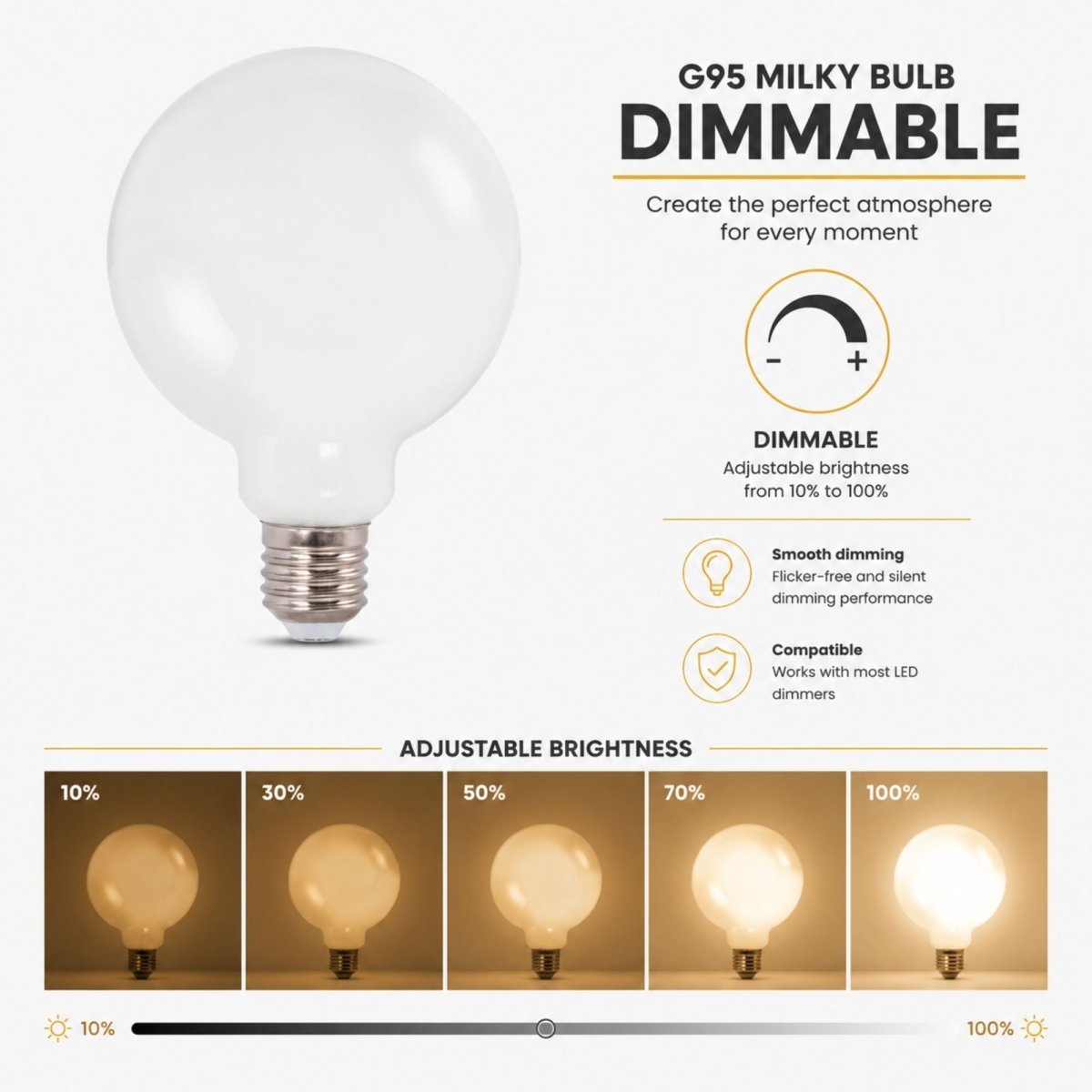 Bombilla LED decorativa "Milky" - Regulable - E27 G95 - 6W - 3000K - 530lm (2)