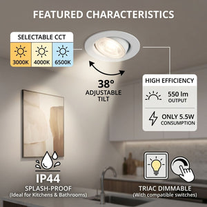 Downlight LED "Avalor" basculante - TRIAC dimmable - 5.5W - CCT - Corte Ø 70mm - IP44 - Barcelona Led-Iluminación