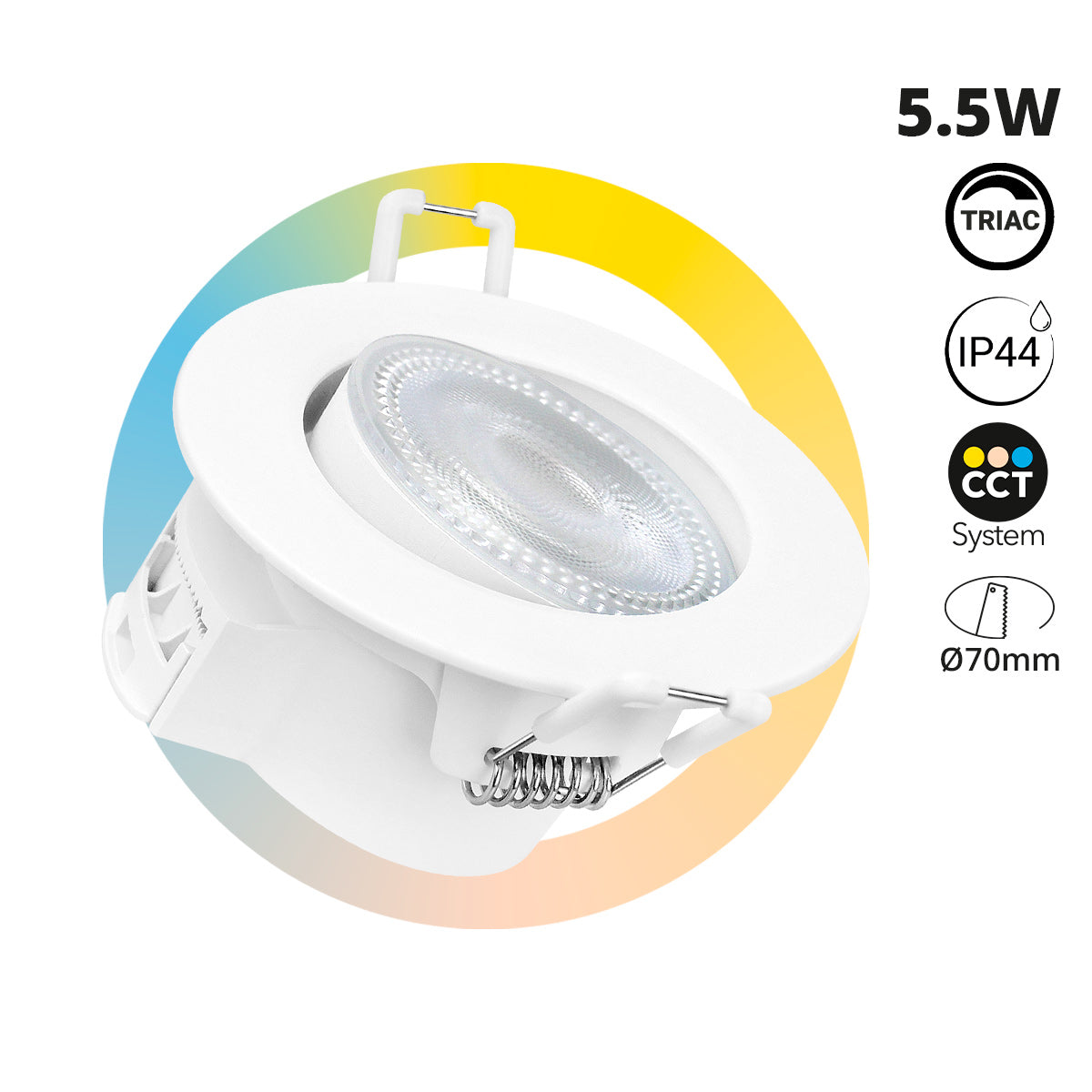 Downlight LED "Avalor" basculante - TRIAC dimmable - 5.5W - CCT - Corte Ø 70mm - IP44