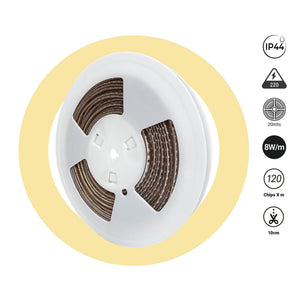 Tira LED 220V AC - Monocolor - 8W/m - 6.5mm - IP44 - 20 metros - 120ch/m (24)