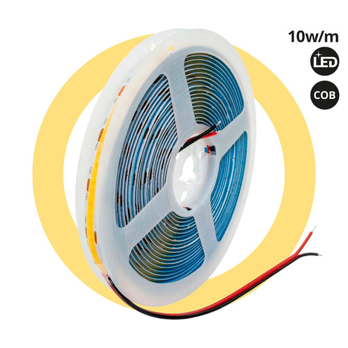 12V DC Single Color COB LED Strip - 10W/m - 8mm - CRI90 - IP20 - 5 meters