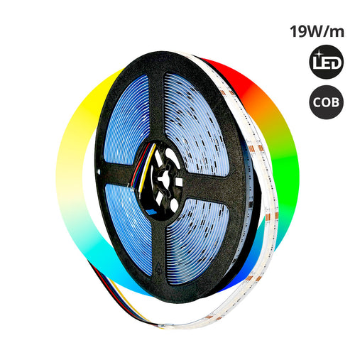 24V DC COB LED Strip - RGB + CCT - 19W/m - 12mm - IP20 - 10 meters roll