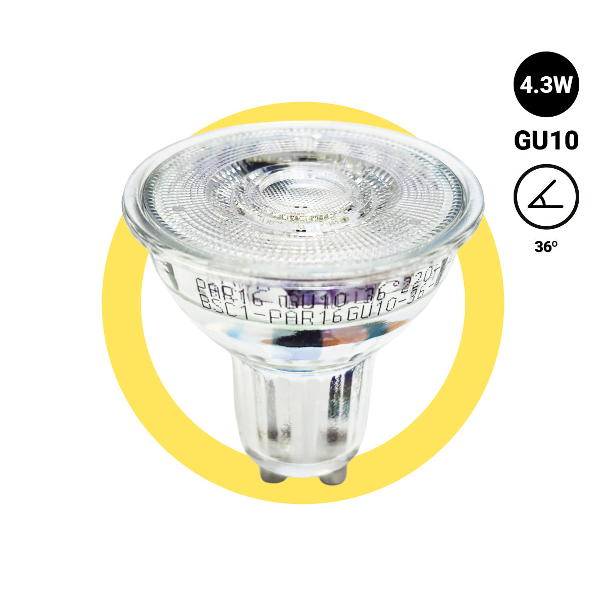 Bombilla LED GU10 4.3W cristal - 130lm/W - PAR16 - 36°