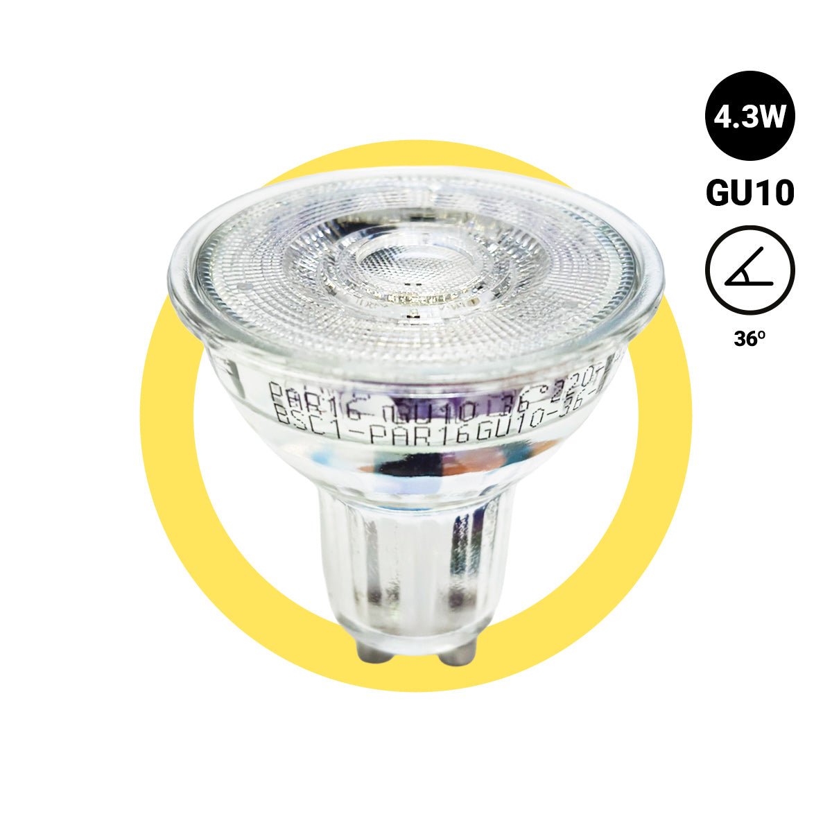 Bombilla LED GU10 4.3W cristal - 130lm/W - PAR16 - 36° - Barcelona Led-Iluminación