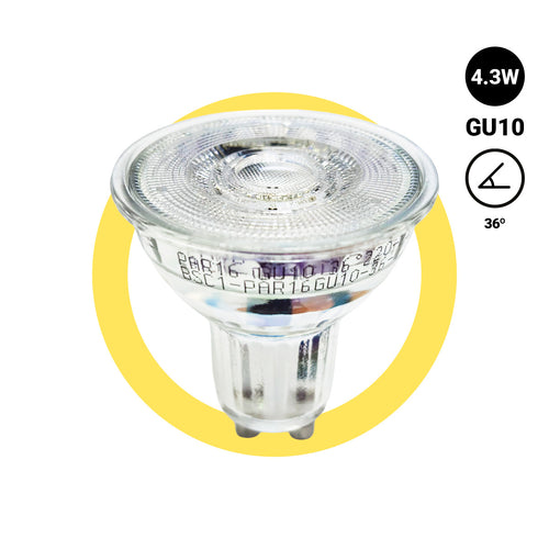 Ampoule LED GU10 4,3 W en verre - 130 lm/W - PAR16 - 36°